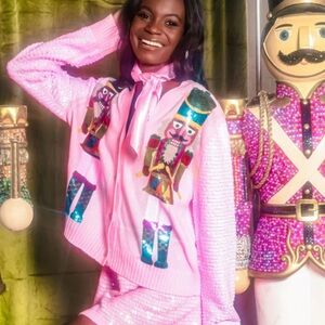 Pink Nutcracker Sequin Cardigan